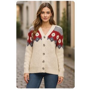 Vintage Old Navy Hoodie Cardigan Wool Heavy Knit Southwestern Sweater XL